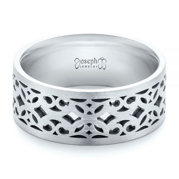  Platinum And 18k White Gold Platinum And 18k White Gold Two-tone Filigree Men's Wedding Band - Flat View -  102568