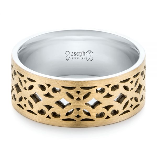  Platinum And 18k Yellow Gold Platinum And 18k Yellow Gold Two-tone Filigree Men's Wedding Band - Flat View -  102568