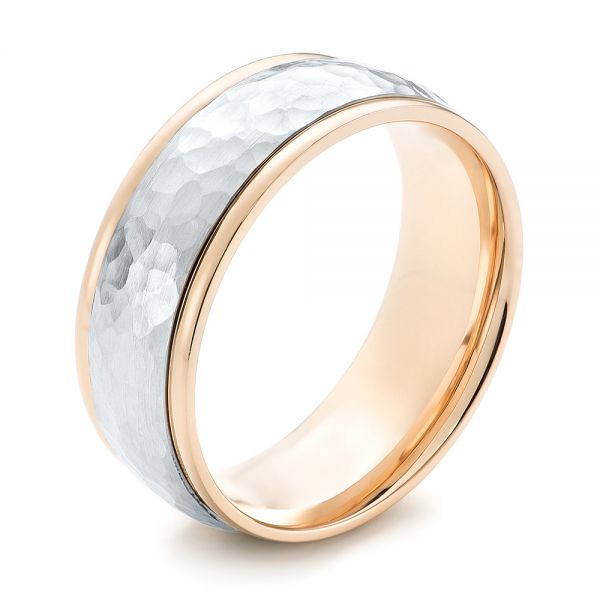 18k Rose Gold And 14K Gold 18k Rose Gold And 14K Gold Two-tone Hammered Men's Wedding Band - Three-Quarter View -  103024