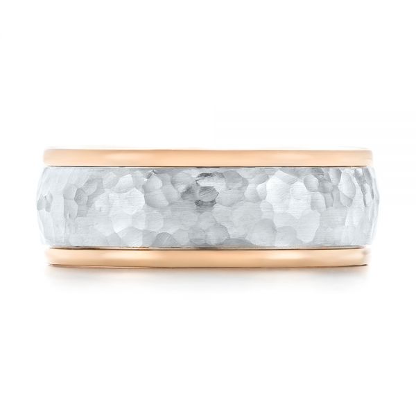 14k Rose Gold And 14K Gold Two-tone Hammered Men's Wedding Band - Top View - 103024