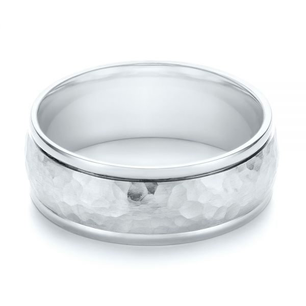 Platinum And 14K Gold Platinum And 14K Gold Two-tone Hammered Men's Wedding Band - Flat View - 103024