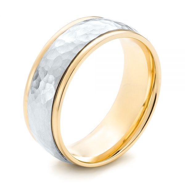 18k Yellow Gold And 18K Gold 18k Yellow Gold And 18K Gold Two-tone Hammered Men's Wedding Band - Three-Quarter View -  103024