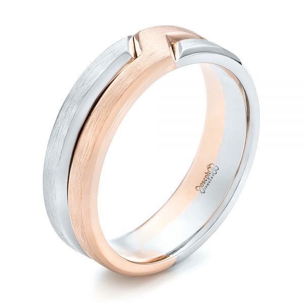 14k Rose Gold And Platinum 14k Rose Gold And Platinum Two-tone Men's Wedding Band - Three-Quarter View -  102603