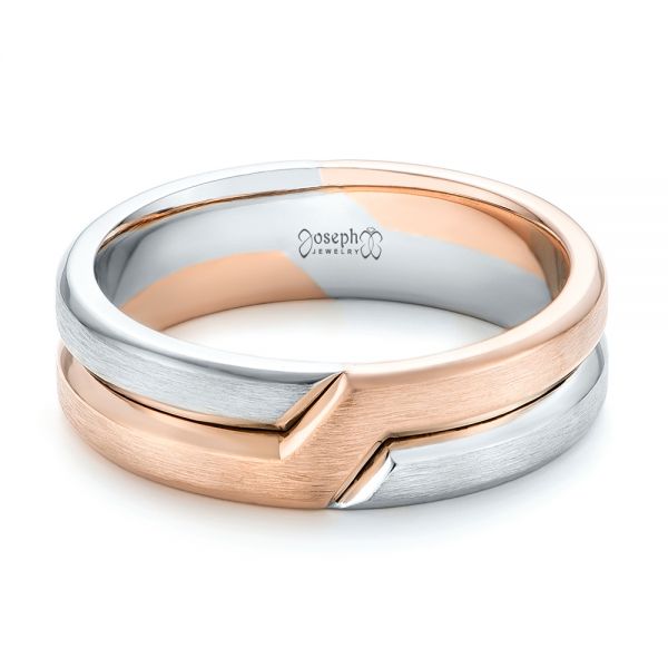 14k Rose Gold And Platinum 14k Rose Gold And Platinum Two-tone Men's Wedding Band - Flat View -  102603