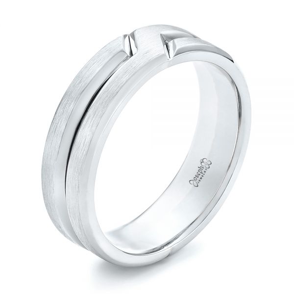 14k White Gold And Platinum 14k White Gold And Platinum Two-tone Men's Wedding Band - Three-Quarter View -  102603