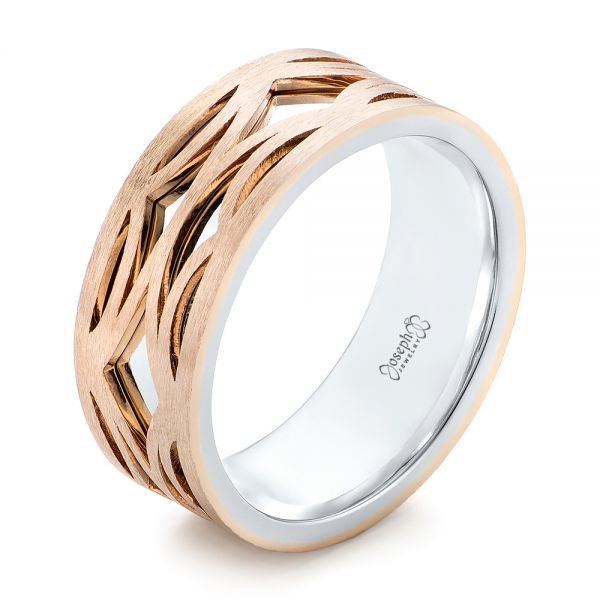  Platinum And 18k Rose Gold Platinum And 18k Rose Gold Two-tone Filigree Men's Band - Three-Quarter View -  103127