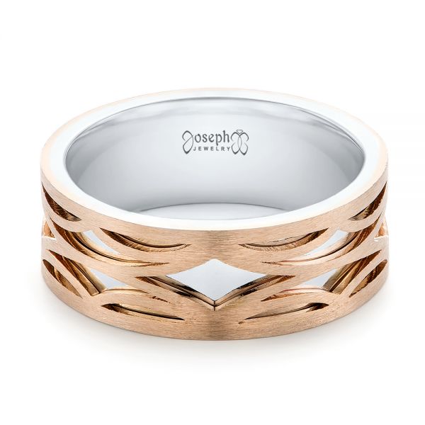14K Gold And 14k Rose Gold Two-tone Filigree Men's Band - Flat View - 103127