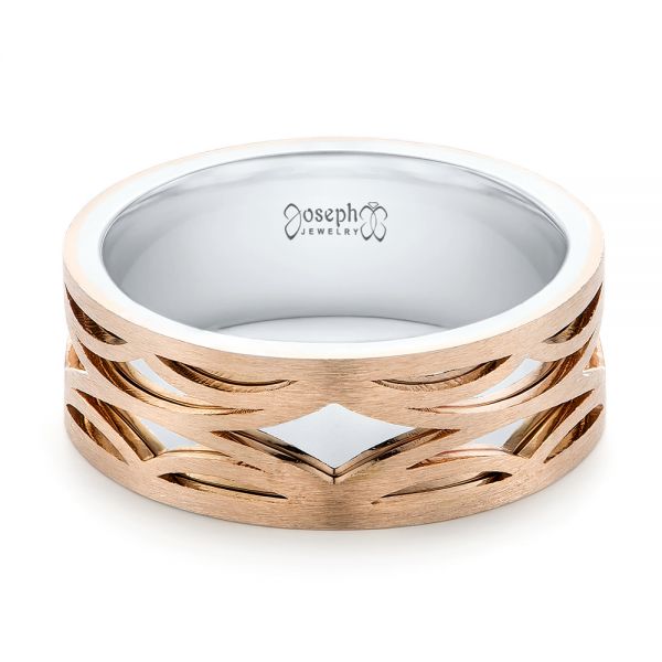  Platinum And 18k Rose Gold Platinum And 18k Rose Gold Two-tone Filigree Men's Band - Flat View -  103127