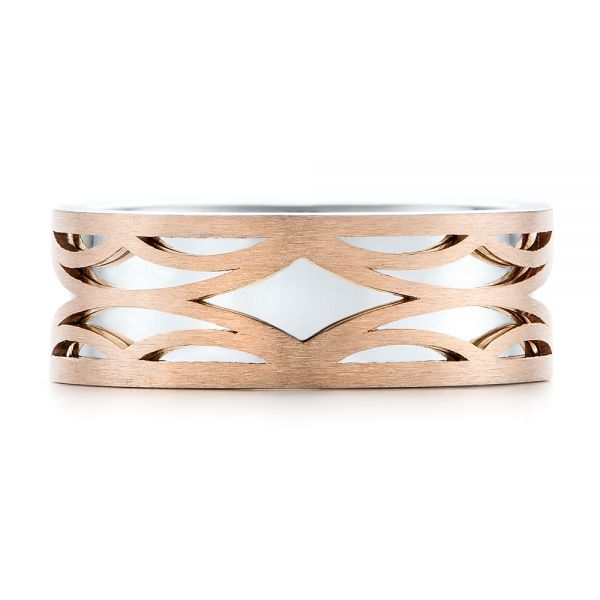  18K Gold And 14k Rose Gold 18K Gold And 14k Rose Gold Two-tone Filigree Men's Band - Top View -  103127