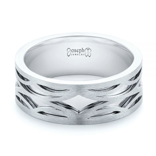 14K Gold And Platinum 14K Gold And Platinum Two-tone Filigree Men's Band - Flat View - 103127