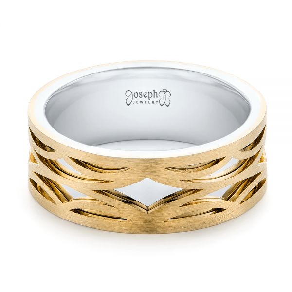 14K Gold And 18k Yellow Gold 14K Gold And 18k Yellow Gold Two-tone Filigree Men's Band - Flat View - 103127