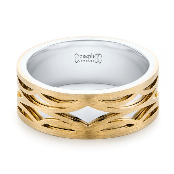  18K Gold And 14k Yellow Gold 18K Gold And 14k Yellow Gold Two-tone Filigree Men's Band - Flat View -  103127