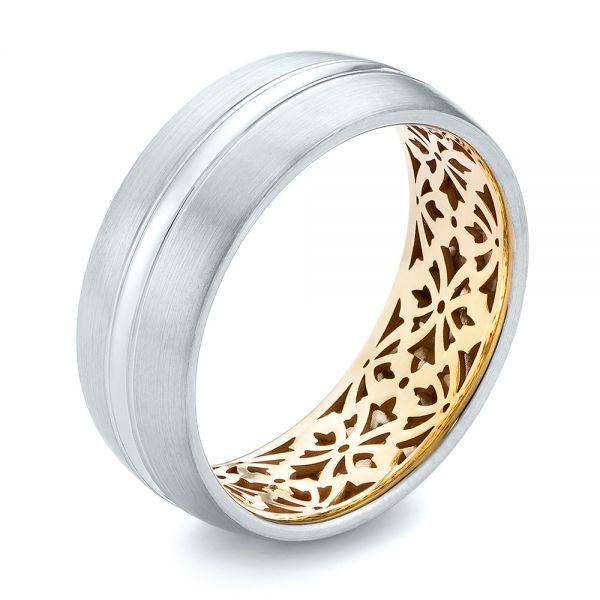  14K Gold And 18k Yellow Gold 14K Gold And 18k Yellow Gold Two-tone Men's Wedding Band - Three-Quarter View -  103837