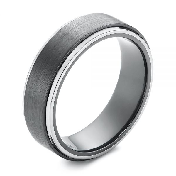 Two-tone Zirconium Men's Wedding Ring - Three-Quarter View -  105893