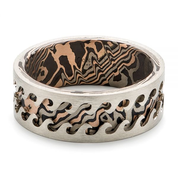 Wave Mokume Men's Wedding Band - Flat View -  102562