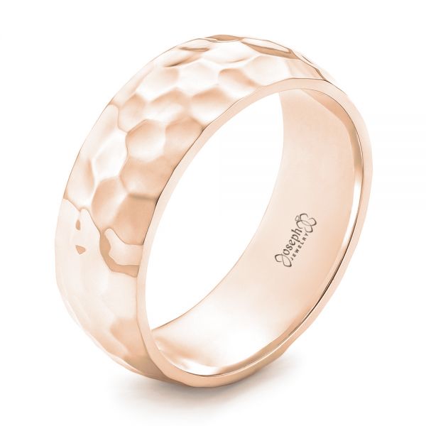 18k Rose Gold 18k Rose Gold Hammered Men's Wedding Band - Three-Quarter View -  102566