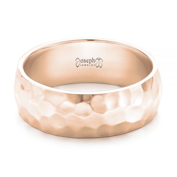 14k Rose Gold 14k Rose Gold Hammered Men's Wedding Band - Flat View - 102566