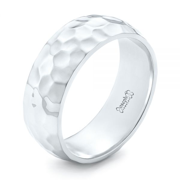 18k White Gold 18k White Gold Hammered Men's Wedding Band - Three-Quarter View -  102566