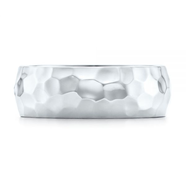 14k White Gold Hammered Men's Wedding Band - Top View -  102566