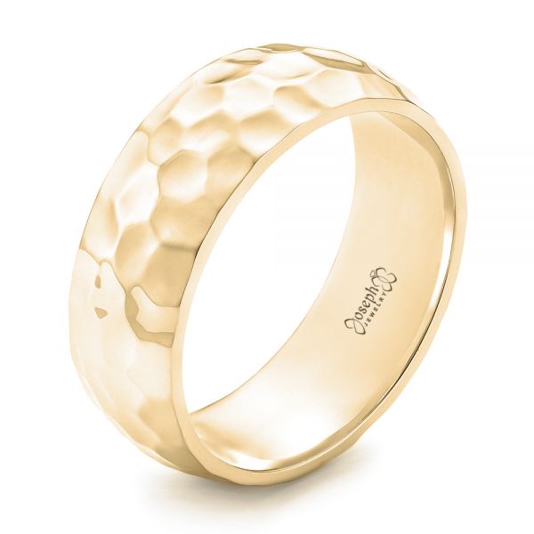 18k Yellow Gold 18k Yellow Gold Hammered Men's Wedding Band - Three-Quarter View -  102566