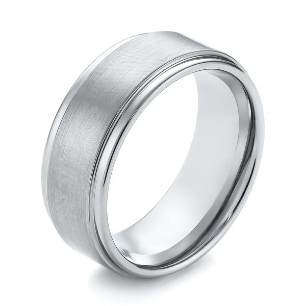 White Tungsten Men's Wedding Ring - Three-Quarter View -  103877