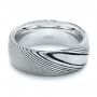 White Tungsten And Damascus Men's Wedding Band - Flat View -  105308 - Thumbnail