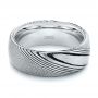 White Tungsten And Damascus Men's Wedding Band - Flat View -  105308 - Thumbnail