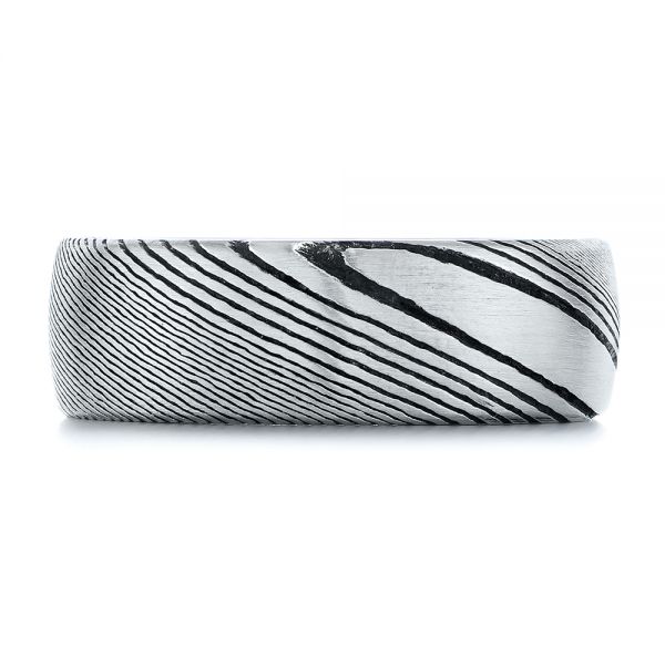 White Tungsten And Damascus Men's Wedding Band - Top View - 105308