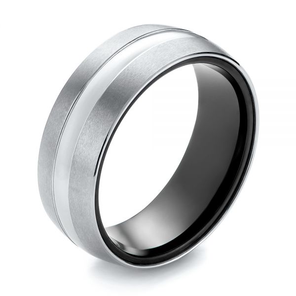 White And Black Tungsten Men's Wedding Band - Three-Quarter View -  103873