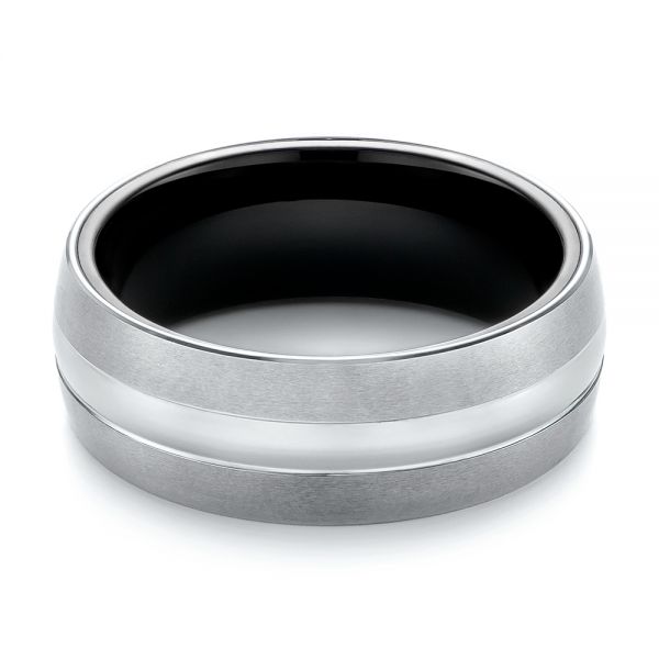 White And Black Tungsten Men's Wedding Band - Flat View -  103873