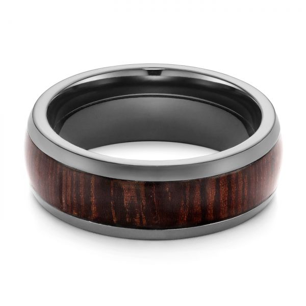 Zirconium Men's Wedding Ring With Hardwood Inlay - Flat View -  105889