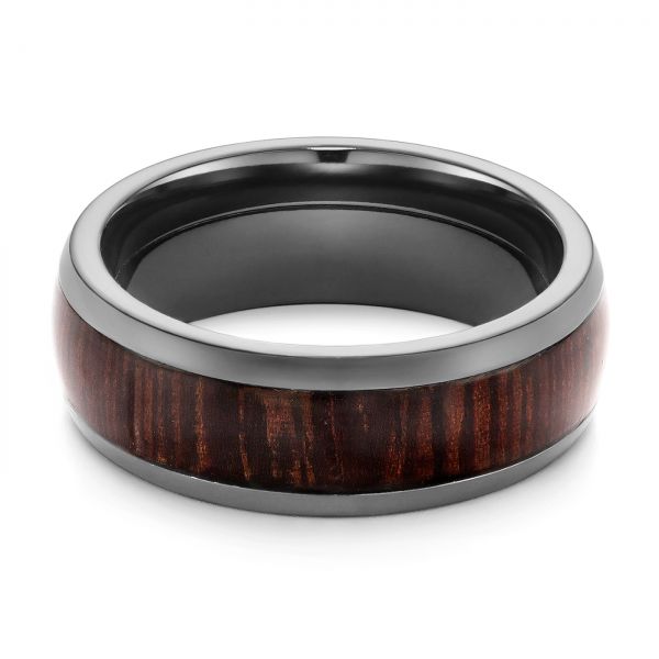 Zirconium Men's Wedding Ring With Hardwood Inlay - Flat View - 105889