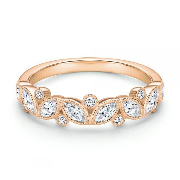 18k Rose Gold 18k Rose Gold Assorted Diamond and Milgrain Wedding Band - Flat View - 107715