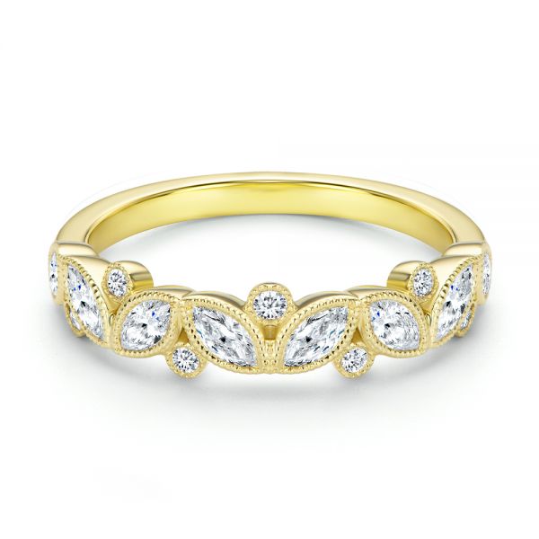 14k Yellow Gold 14k Yellow Gold Assorted Diamond and Milgrain Wedding Band - Flat View - 107715