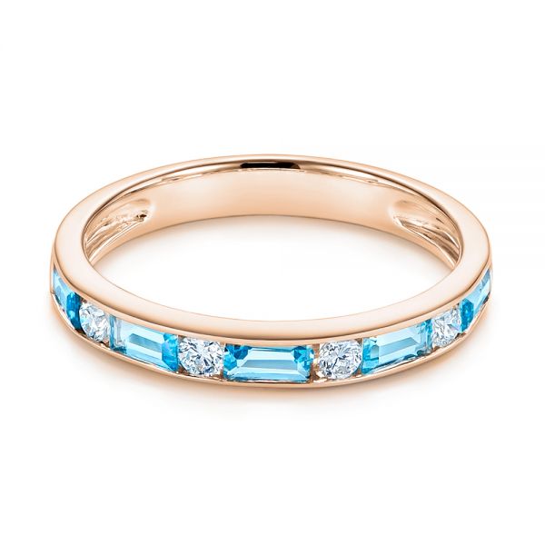 14k Rose Gold 14k Rose Gold Baguette Blue Topaz And Diamond Wedding Band - Flat View - 105423