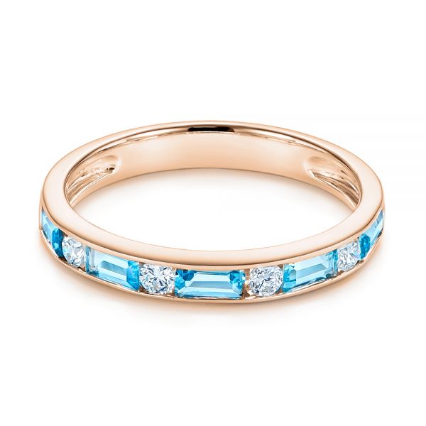 14k Rose Gold 14k Rose Gold Baguette Blue Topaz And Diamond Wedding Band - Flat View -  105423