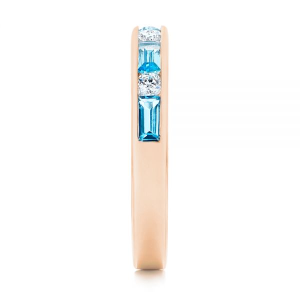 14k Rose Gold 14k Rose Gold Baguette Blue Topaz And Diamond Wedding Band - Side View - 105423