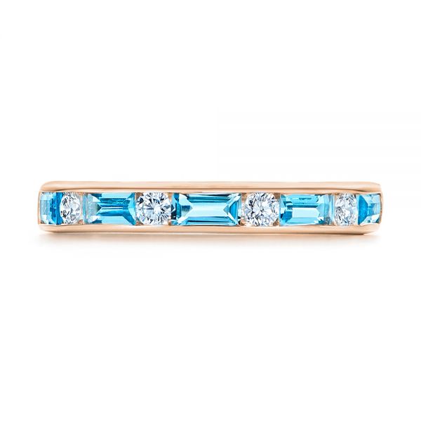 18k Rose Gold 18k Rose Gold Baguette Blue Topaz And Diamond Wedding Band - Top View -  105423