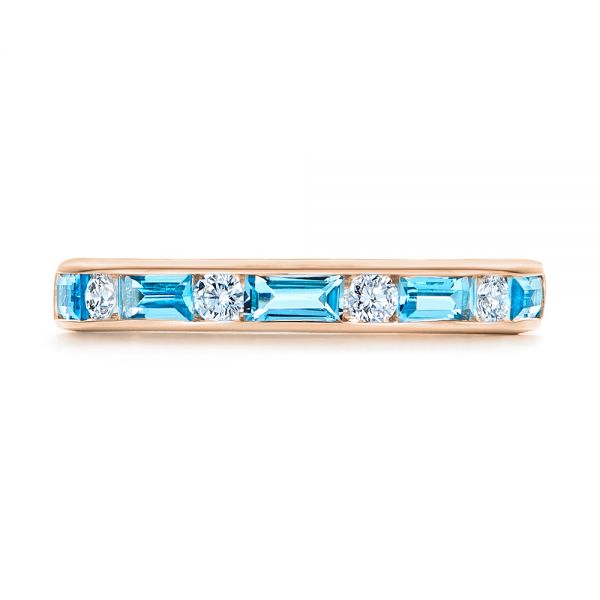14k Rose Gold 14k Rose Gold Baguette Blue Topaz And Diamond Wedding Band - Top View - 105423