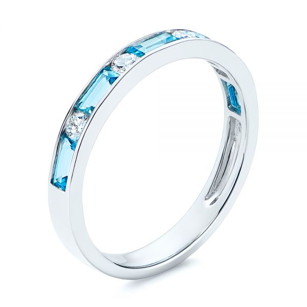 Baguette Blue Topaz and Diamond Wedding Band - Image