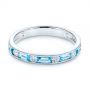 14k White Gold Baguette Blue Topaz And Diamond Wedding Band - Flat View -  105423 - Thumbnail