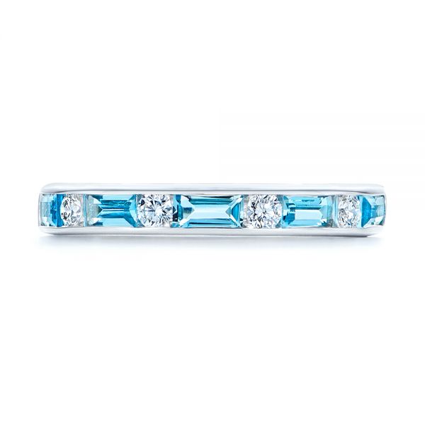 14k White Gold Baguette Blue Topaz And Diamond Wedding Band - Top View - 105423