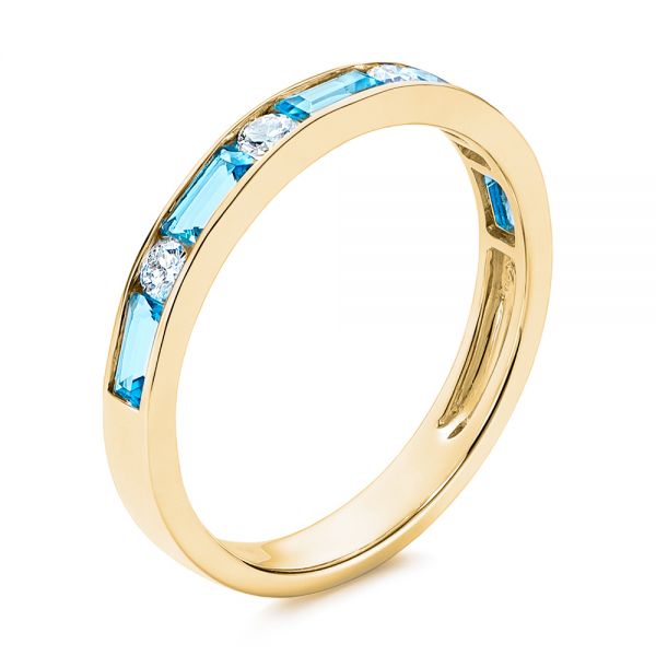 18k Yellow Gold 18k Yellow Gold Baguette Blue Topaz And Diamond Wedding Band - Three-Quarter View -  105423