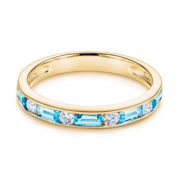 14k Yellow Gold 14k Yellow Gold Baguette Blue Topaz And Diamond Wedding Band - Flat View -  105423