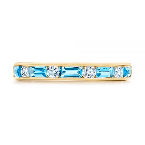 14k Yellow Gold 14k Yellow Gold Baguette Blue Topaz And Diamond Wedding Band - Top View -  105423