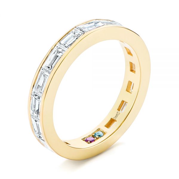 18k Yellow Gold Baguette Diamond Wedding Band - Three-Quarter View -  105294