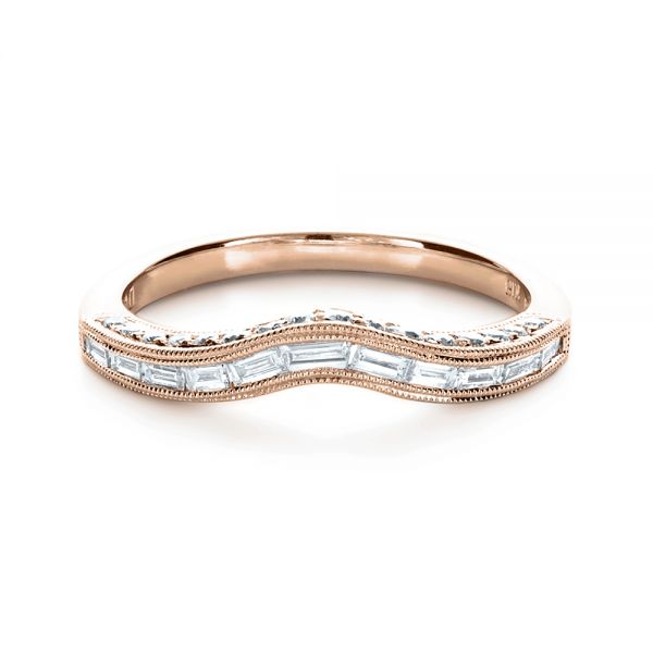 18k Rose Gold 18k Rose Gold Baguette Diamond Women's Wedding Band - Flat View -  1147