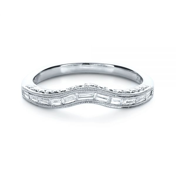 14k White Gold 14k White Gold Baguette Diamond Women's Wedding Band - Flat View -  1147