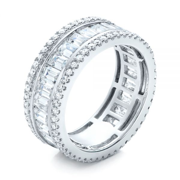 18k White Gold 18k White Gold Baguette And Round Diamond Eternity Band - Three-Quarter View -  101311