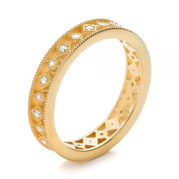 18k Yellow Gold Bezel Set Diamond Stackable Eternity Band - Three-Quarter View - 101917